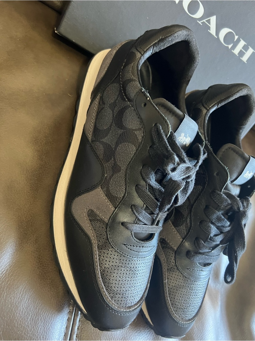 Coach Men's Black and Gray Signature Runner Sneakers - Picture 2 of 6
